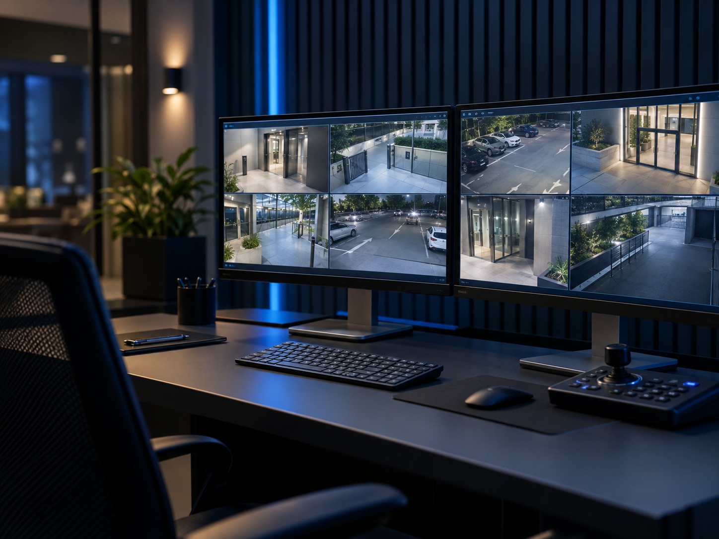 Estação moderna de monitoramento com imagens de diferentes ambientes